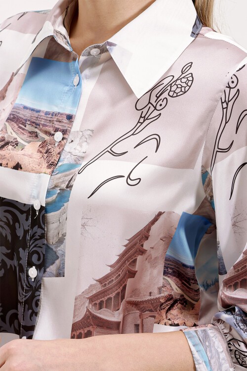 Merterium 3964 Hafif Dökümlü Saten Gömlek - A.Bej