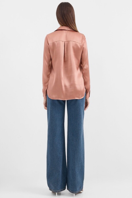 Merterium 3964 Hafif Dökümlü Saten Gömlek - Camel