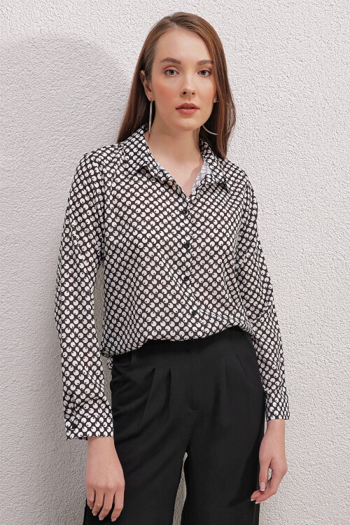 Merterium 3964 Hafif Dökümlü Saten Gömlek - Y.Beyaz