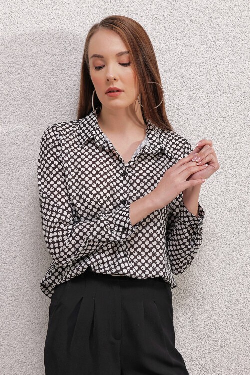 Merterium 3964 Hafif Dökümlü Saten Gömlek - Y.Beyaz