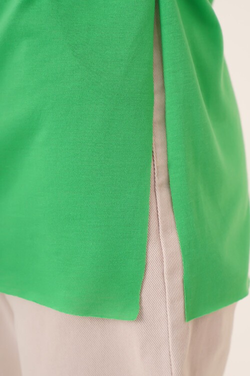 Merterium 4123 Yırtmaçlı Oversize Tişört - Yeşil