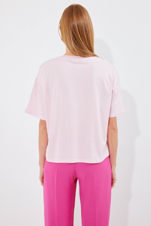 Merterium 4318 Baskılı Basic Tişört - Pudra