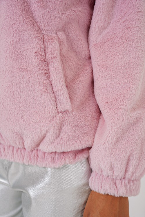 Merterium 5091 Kapşonlu Kürklü İçi Astarlı Mont - Pudra