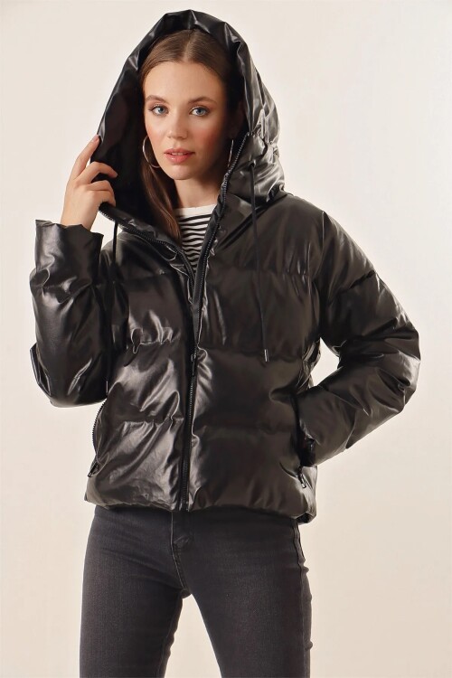 Merterium 5114 Oversize Deri Mont - Siyah