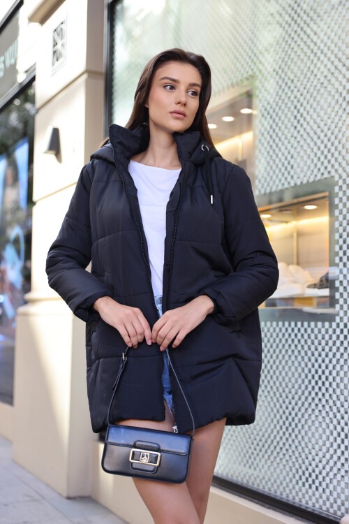 Merterium 5163 Kapüşonlu Oversize Şişme Mont - Lacivert