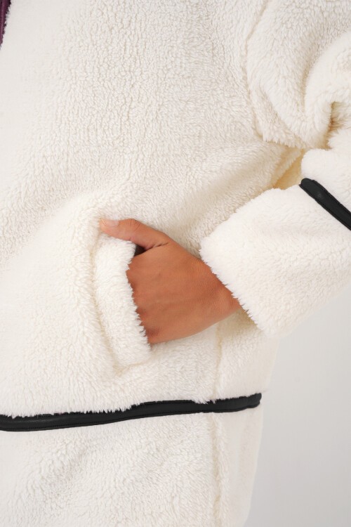 Merterium 5173 Astarlı Peluş Ceket - Ekru