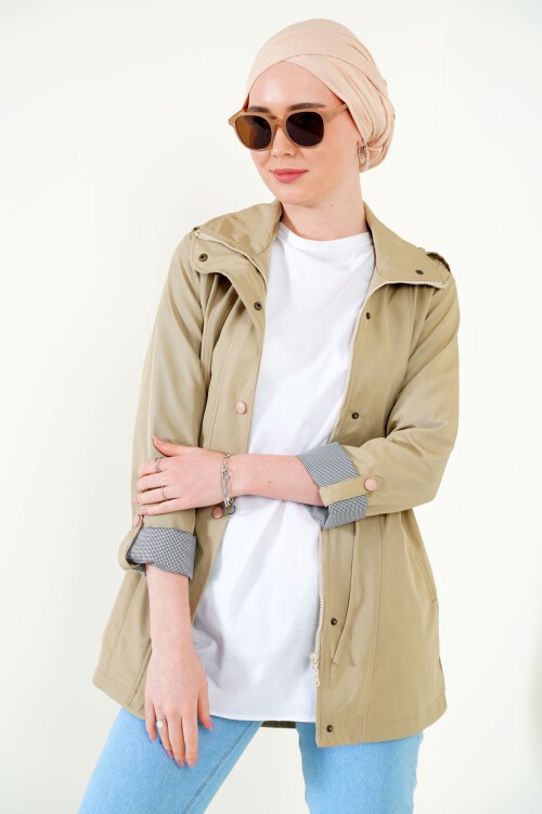Merterium 5669 Belden Lastikli Trenchcoat - Bej