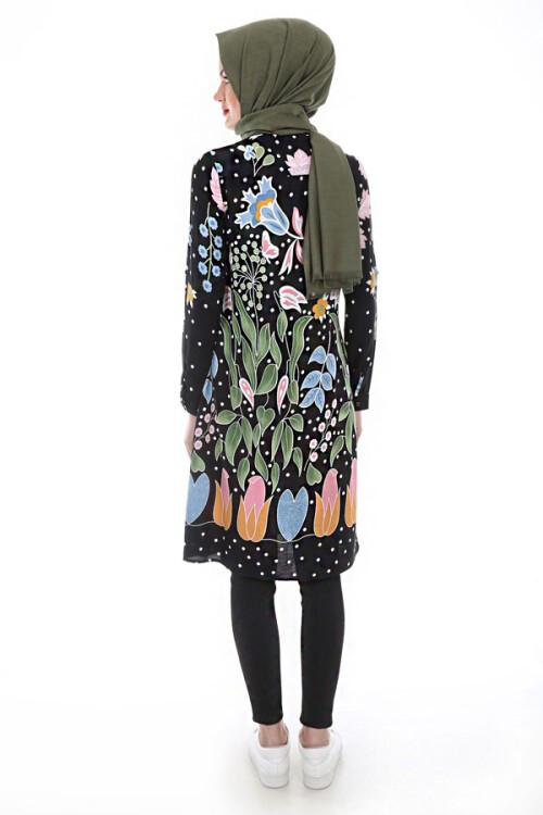 Merterium 5714 HAKİM YAKA TOP DÜĞMELİ TUNİK - F. Siyah