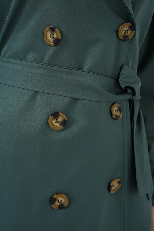 Merterium 5853 Kruvaze Yaka Trençkot - Zümrüt Yeşili