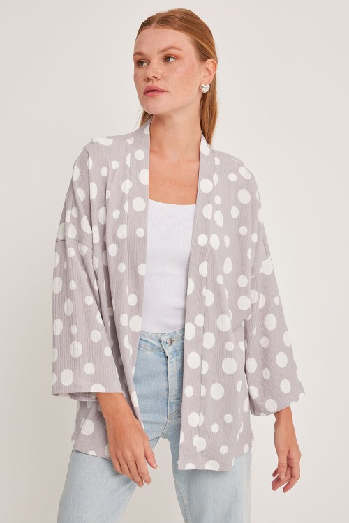 Merterium 5862 Örme Kimono - Gri