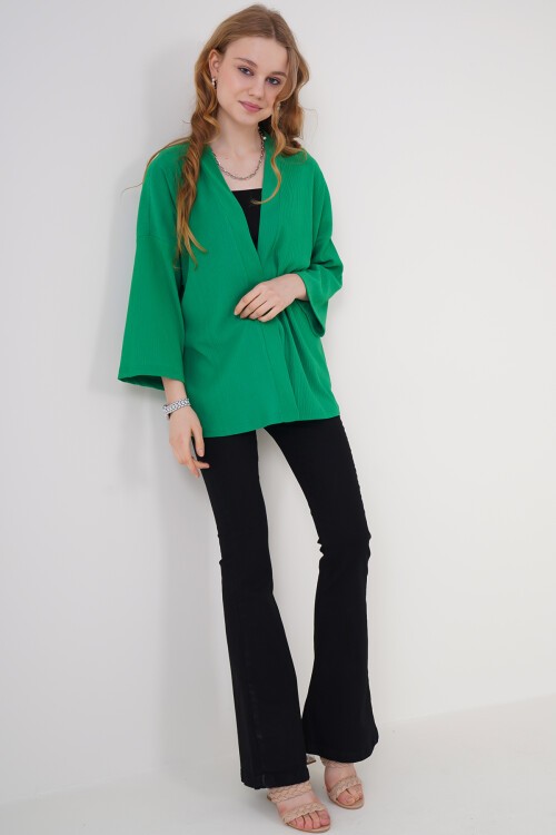 Merterium 5862 Örme Kimono - Yeşil