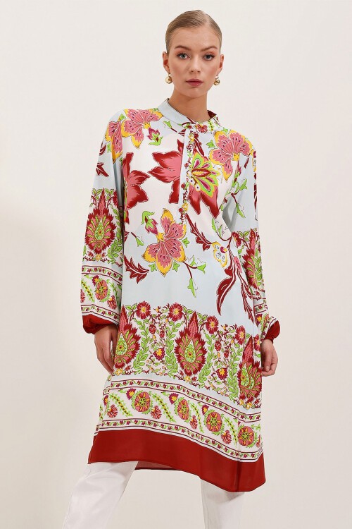 Merterium 5903 Desenli Viskon Elbise - Bordo