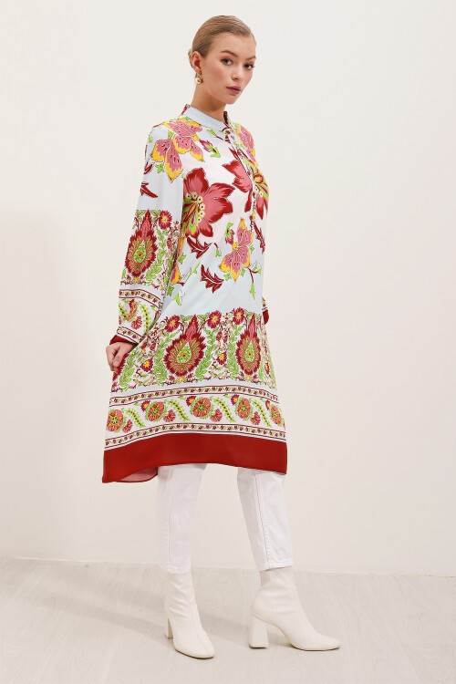 Merterium 5903 Desenli Viskon Elbise - Bordo