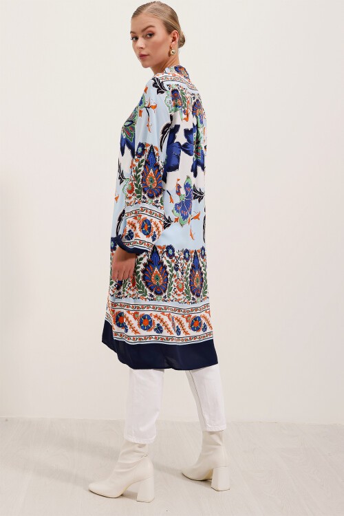 Merterium 5903 Desenli Viskon Elbise - Lacivert