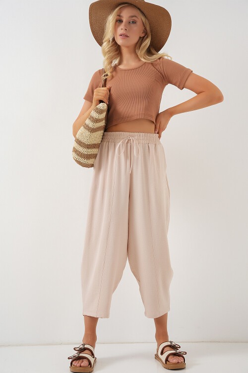 Merterium 6591 Dokuma Şalvar Pantolon - Bisküvi