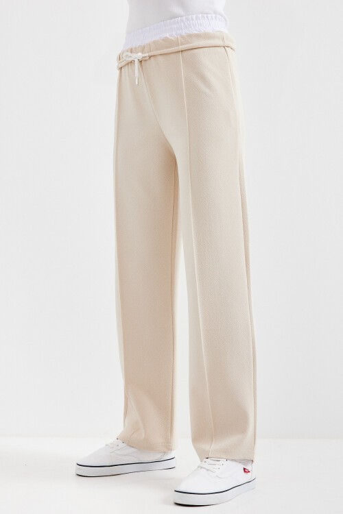 Merterium 6662 Çımalı Pantolon - Krem