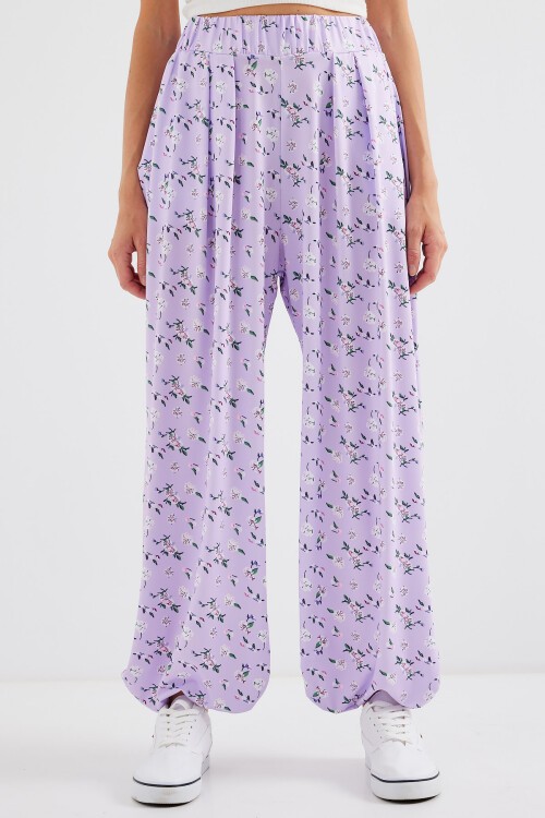 Merterium 6665 Desenli Şalvar Pantolon - Lila