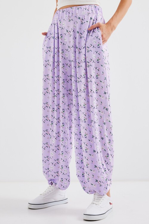 Merterium 6665 Desenli Şalvar Pantolon - Lila