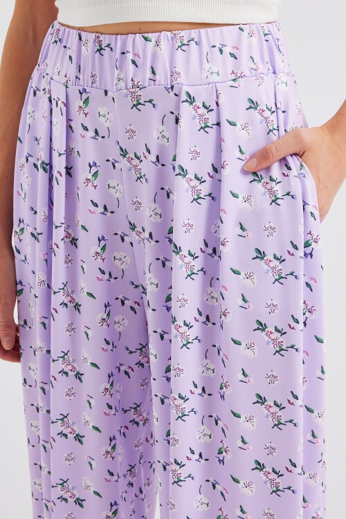 Merterium 6665 Desenli Şalvar Pantolon - Lila