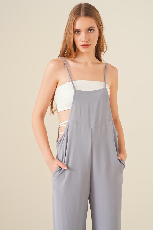 Merterium 7019 Askılı Bahçivan Tulum - Gri