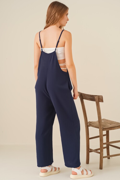 Merterium 7019 Askılı Bahçivan Tulum - Lacivert