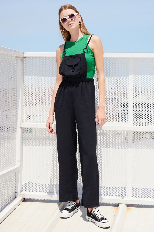 Merterium 7023 Askılı Bahçıvan Tulum - Siyah