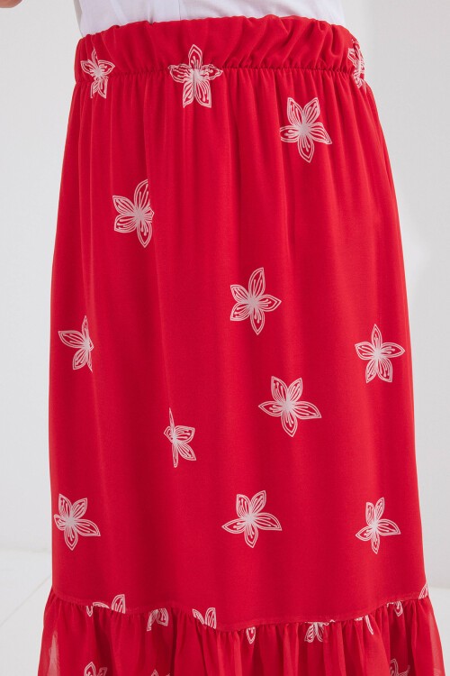 Merterium 8010 Desenli Şifon Etek - A.Kırmızı