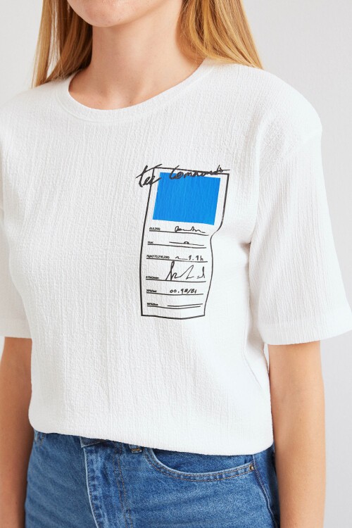 Merterium 911 Baskılı Örme Basic Tişört - Mavi