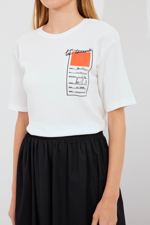 Merterium 911 Baskılı Örme Basic Tişört - Turuncu