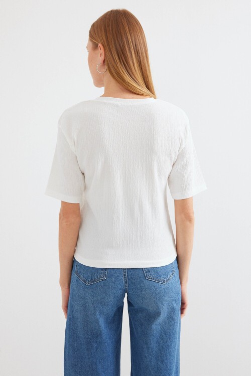 Merterium 912 Baskılı Örme Basic Tişört - Beyaz