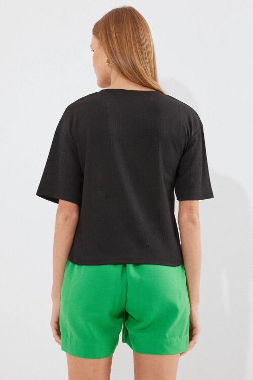 Merterium 912 Baskılı Örme Basic Tişört - Siyah