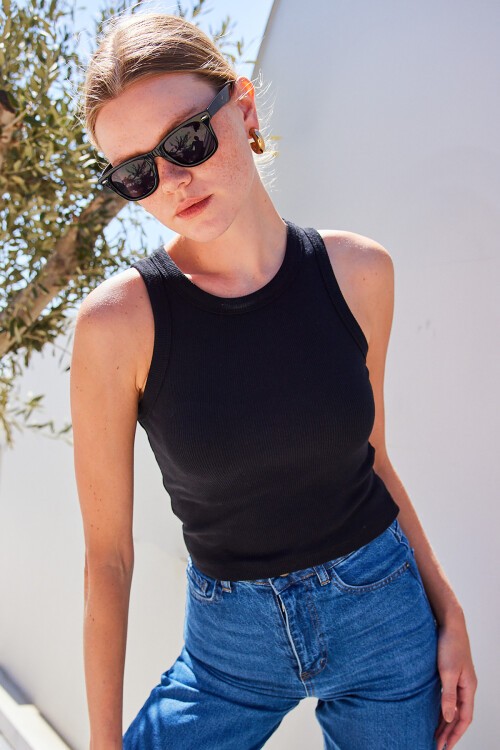 Merterium 917 Bisiklet Yaka Fitilli Kolsuz Bluz - Siyah