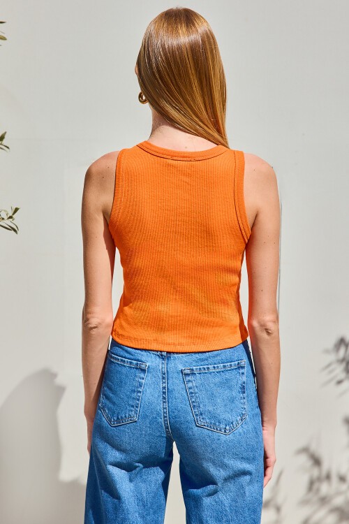 Merterium 917 Bisiklet Yaka Fitilli Kolsuz Bluz - Turuncu