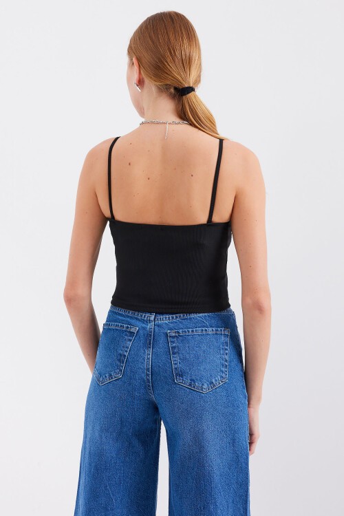 Merterium 918 İp Askılı Crop Top - Siyah