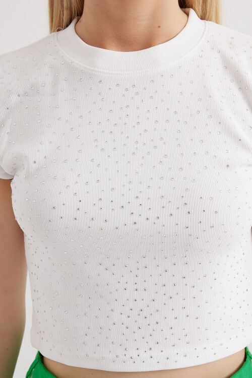 Merterium 919 Halter Yaka Crop Bluz - Beyaz