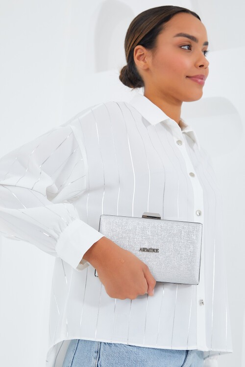 Merterium Armine Kadın Parlak Gümüş Abiye Clutch Çanta 010155