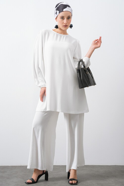 Merterium Kadın Ayrobin Tunik Pantolon Alt Üst Takım - Beyaz