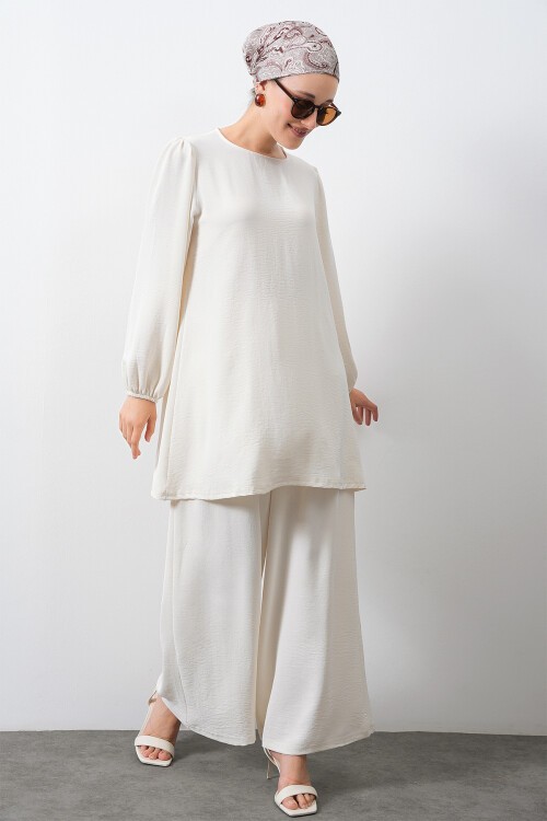 Merterium Kadın Ayrobin Tunik Pantolon Alt Üst Takım - Ekru