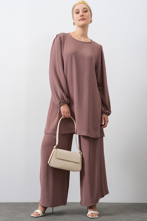 Merterium Kadın Ayrobin Tunik Pantolon Alt Üst Takım - Gül Kurusu