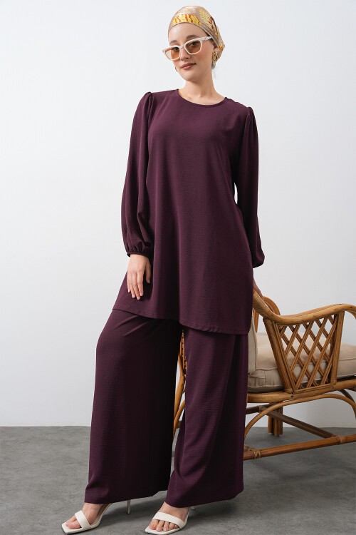 Merterium Kadın Ayrobin Tunik Pantolon Alt Üst Takım - Mürdüm