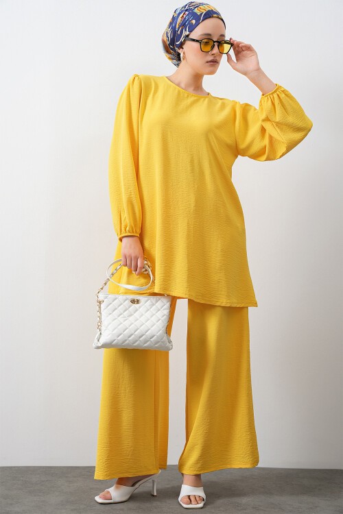 Merterium Kadın Ayrobin Tunik Pantolon Alt Üst Takım - Sarı