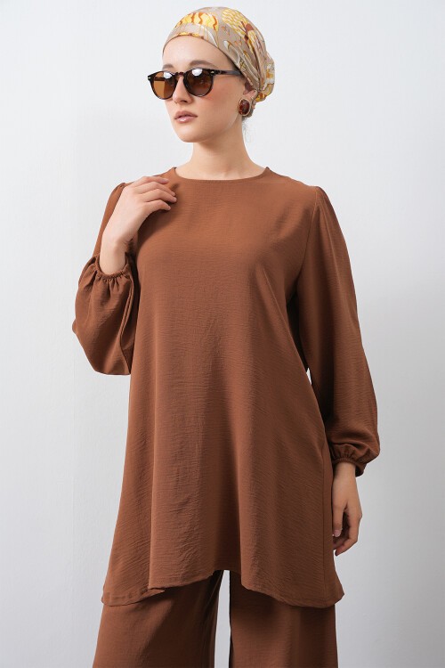 Merterium Kadın Ayrobin Tunik Pantolon Alt Üst Takım - Sütlü Kahve