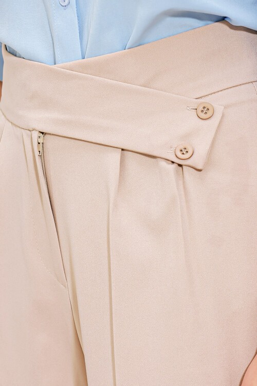 Merterium Kadın Bej Yüksek Bel Palazzo Pantolon 6646
