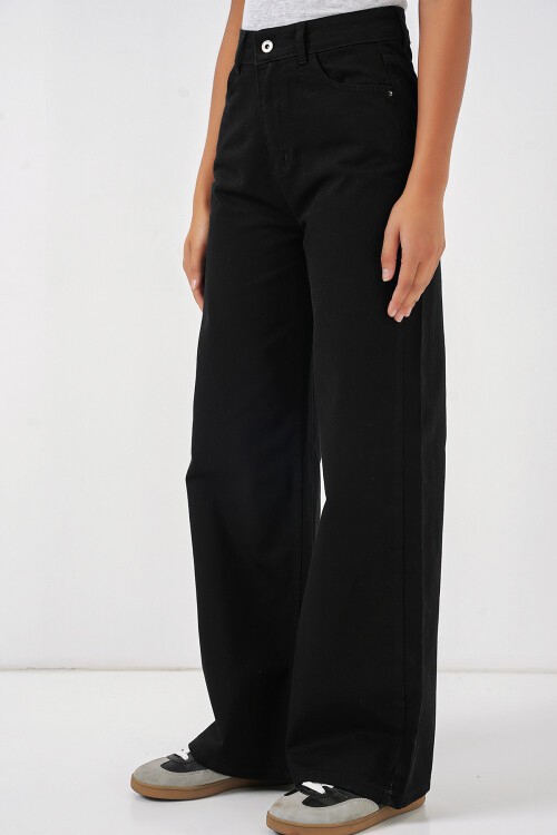 Merterium Kadın Bol Paça Yüksek Bel Palazzo Kot Pantolon 6656 - Siyah