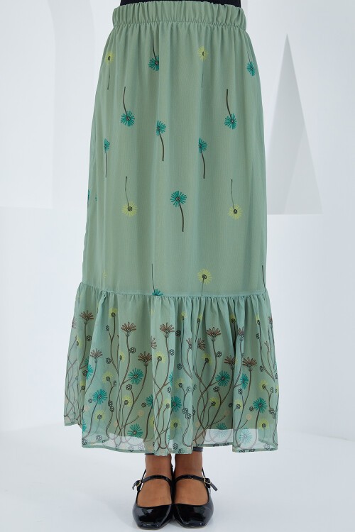 Merterium Kadın Çağla Desenli Şifon Etek 8010