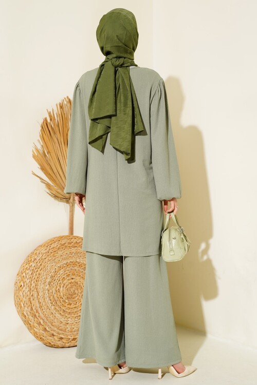 Merterium Kadın Çağla Yeşili Tunik Pantolon Alt Üst Takım 6663
