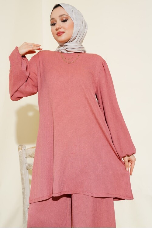 Merterium Kadın Gül Kurusu Tunik Pantolon Alt Üst Takım 6663