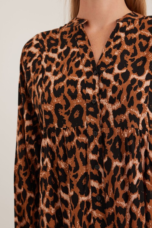 Merterium Kadın Kahverengi Bej Viskon Tesettür Elbise 2423