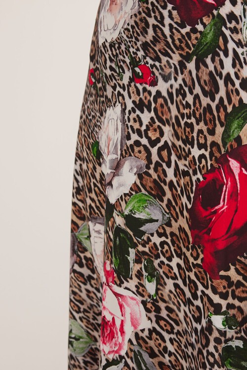 Merterium Kadın Kırmızı Siyah Desenli Saten Etek 15877