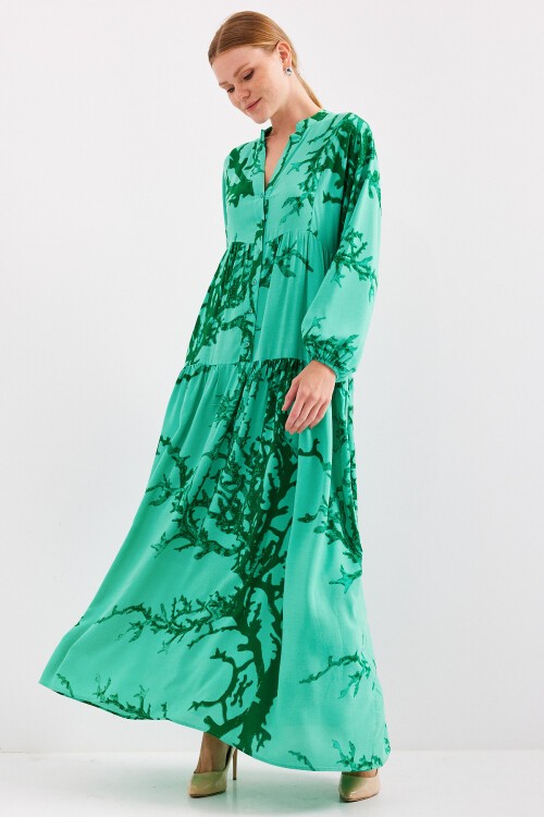 Merterium Kadın Koyu Yeşil Viskon Tesettür Elbise 2423